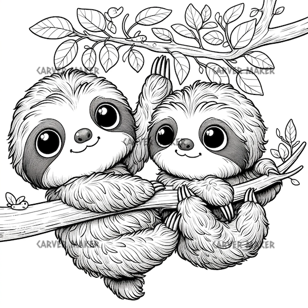 Sloth Babies Hanging on a Tree - ART - Laser Engraving