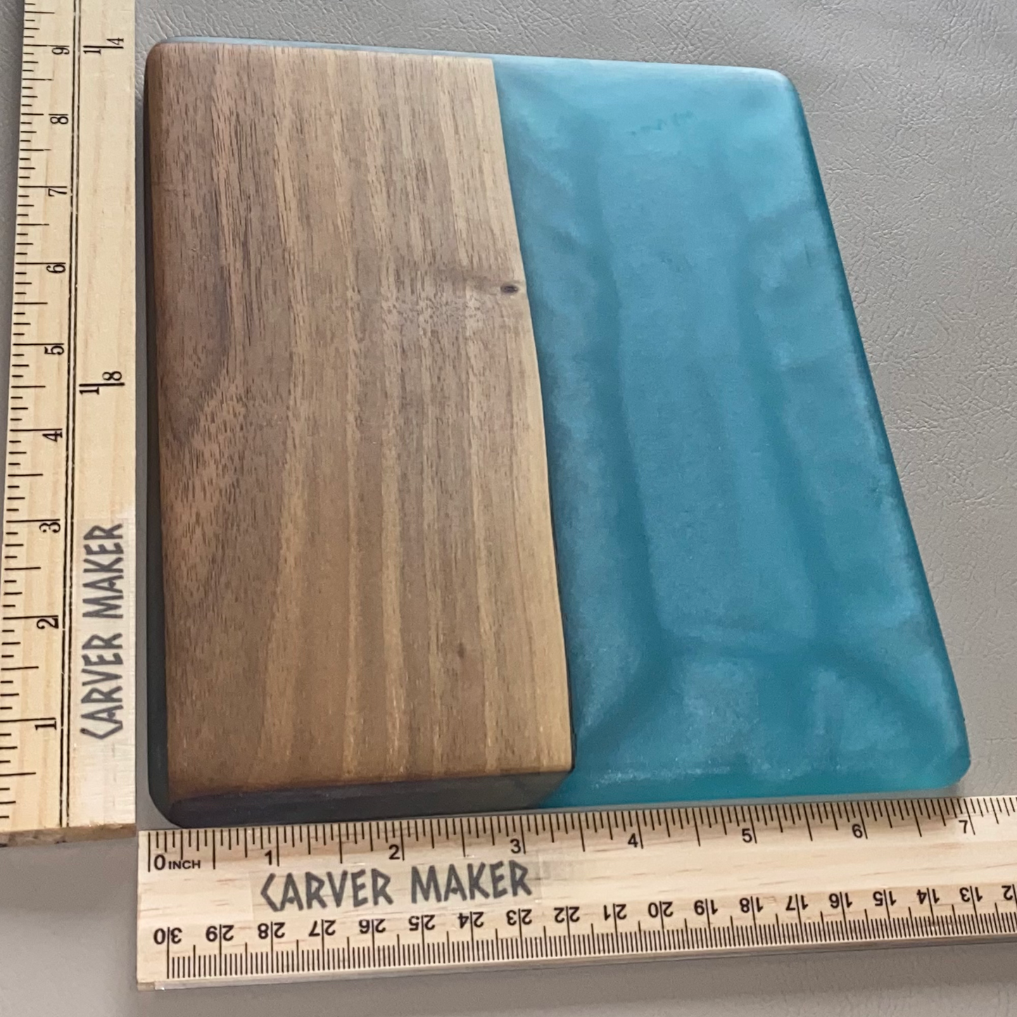 Walnut with Light Blue Resin Serving Board