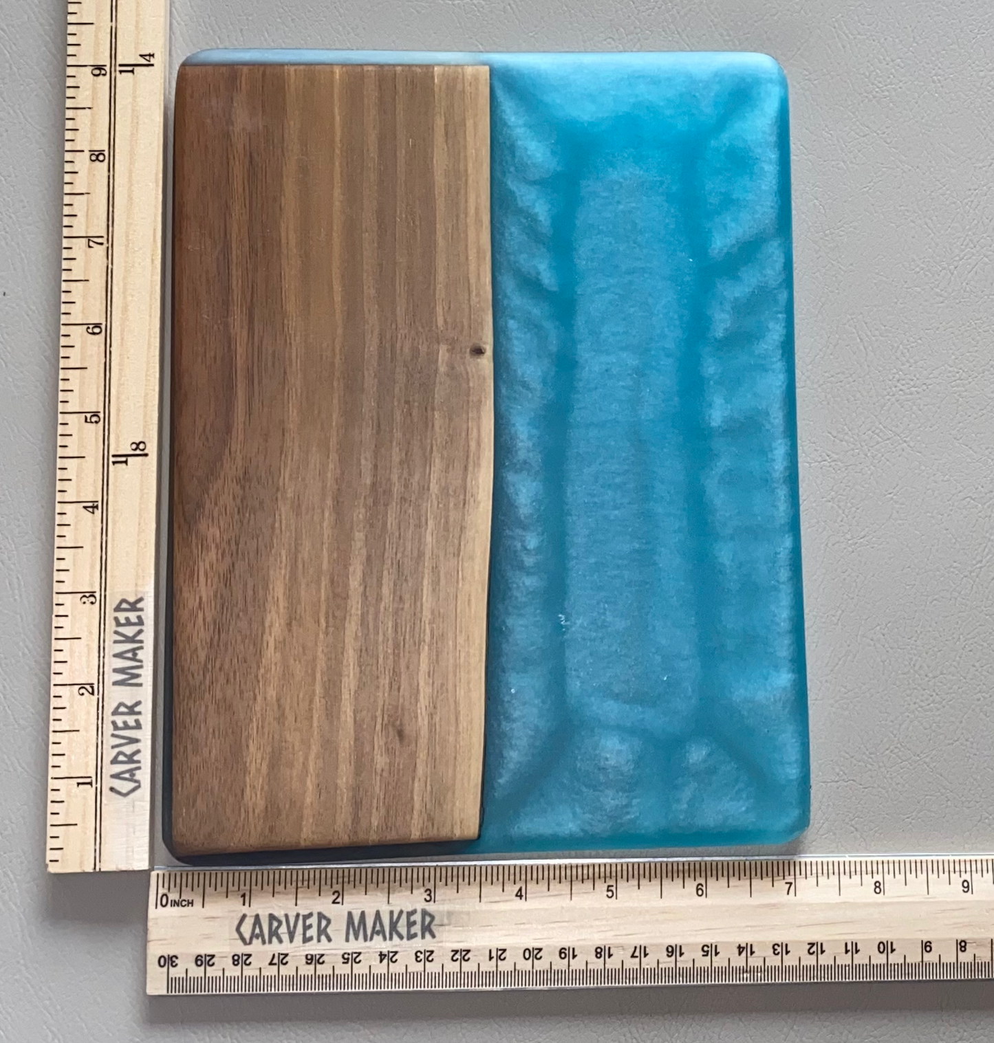 Walnut with Light Blue Resin Serving Board