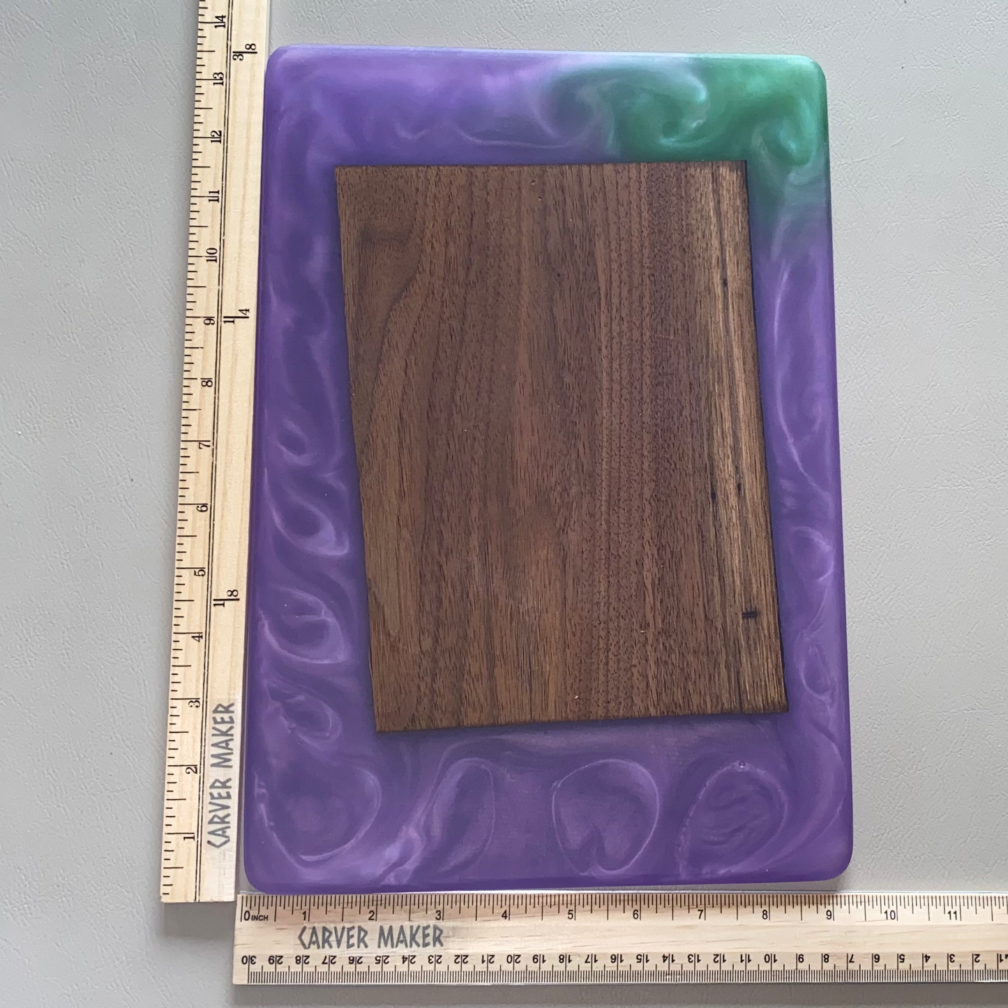 Walnut in Purple and Green Resin Serving Board
