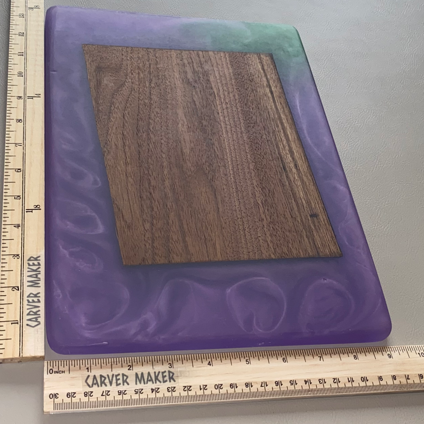 Walnut in Purple and Green Resin Serving Board