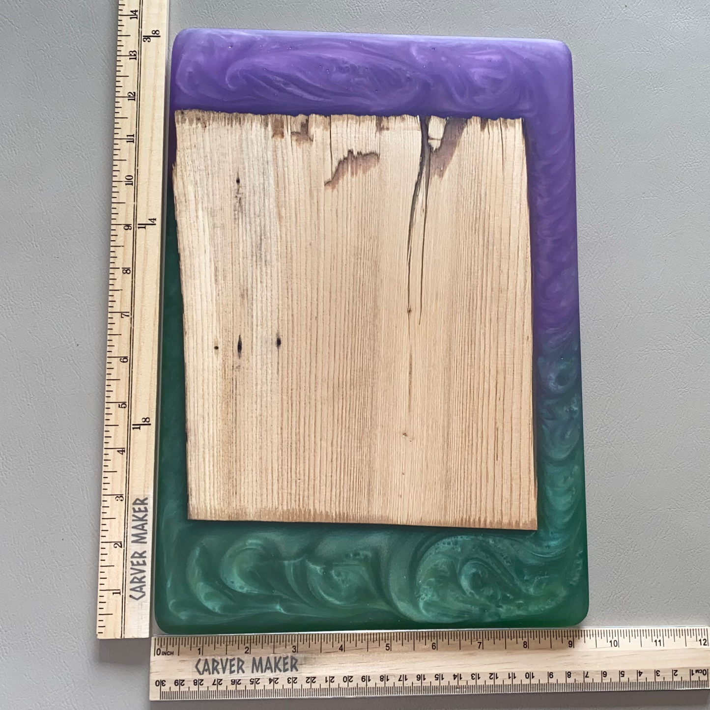 Ash Wood in Green and Purple Resin Serving Board