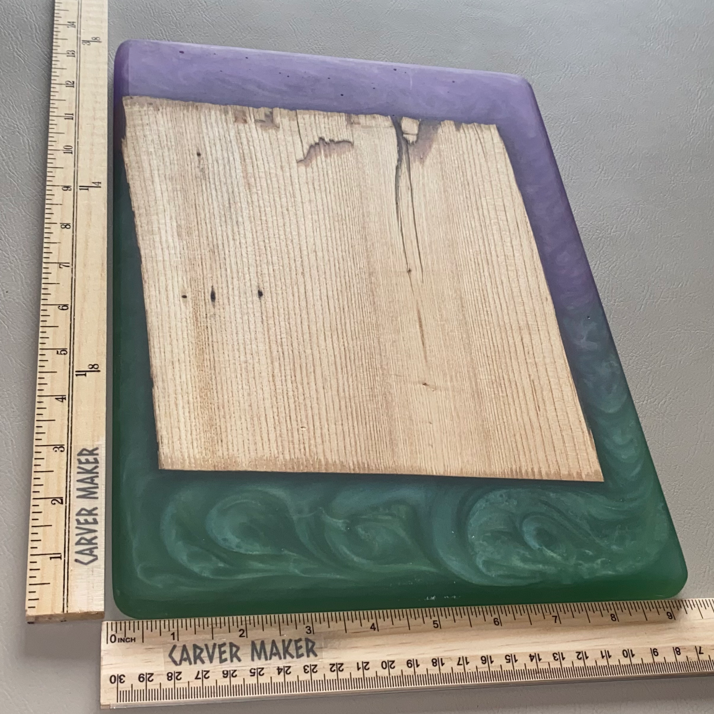 Ash Wood in Green and Purple Resin Serving Board