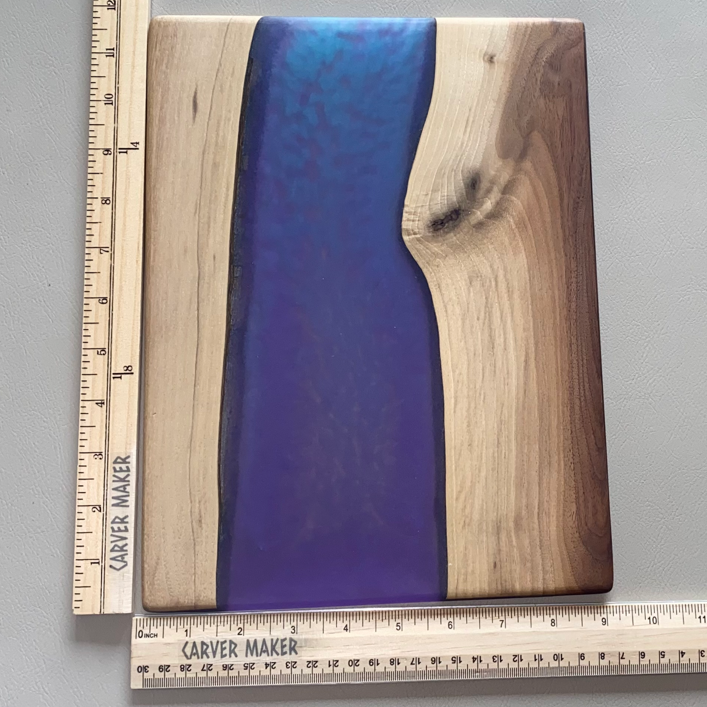 Walnut with Dark Purple with Blue Resin River Serving Board