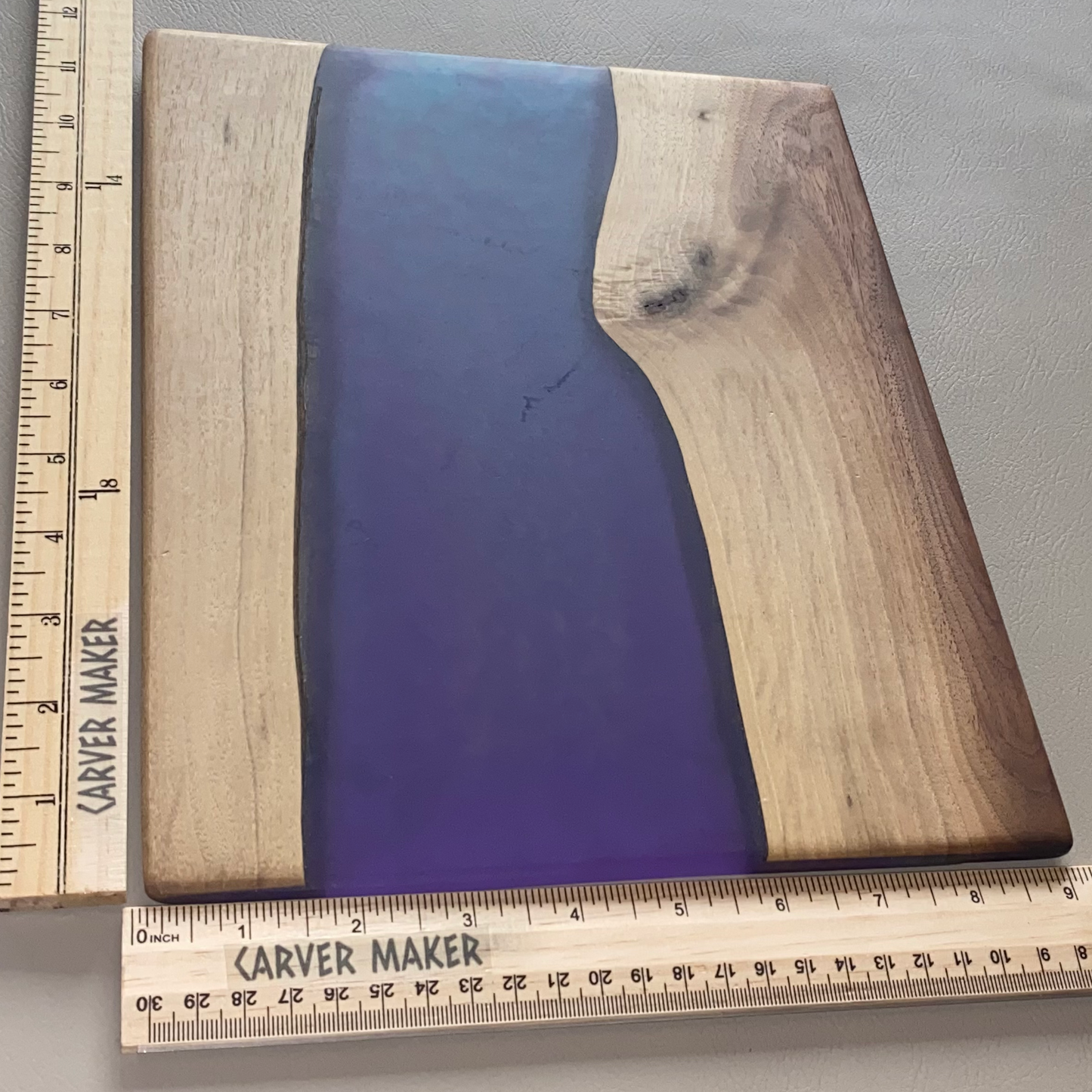 Walnut with Dark Purple with Blue Resin River Serving Board