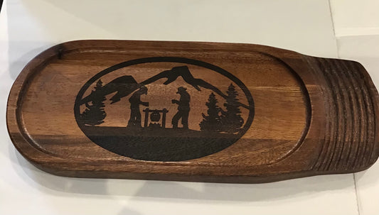 Doubled sided serving tray Single Handle with Cowboy Scene
