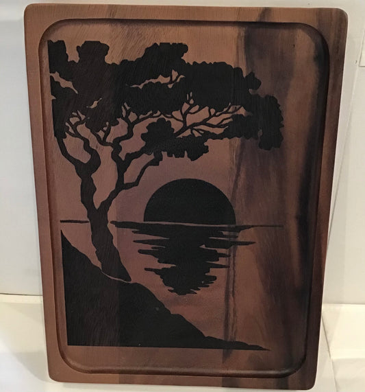 Large Rectangle Double-sided Wood Board With Sunset Design