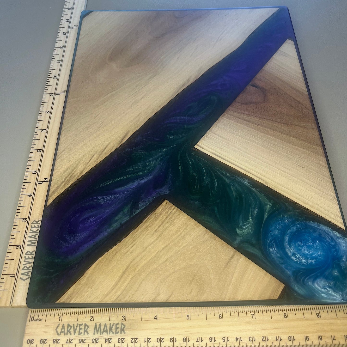 Walnut with Green, Purple and Blue Resin Serving Board