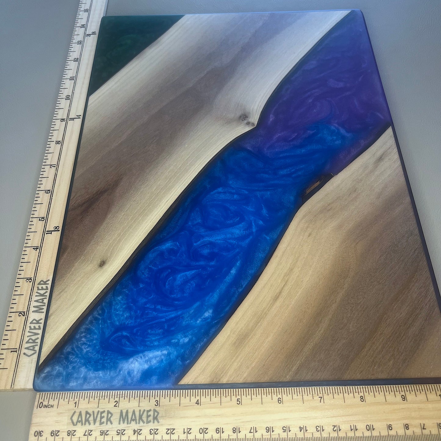 Walnut with Blue, Purple and Green Resin Serving Board