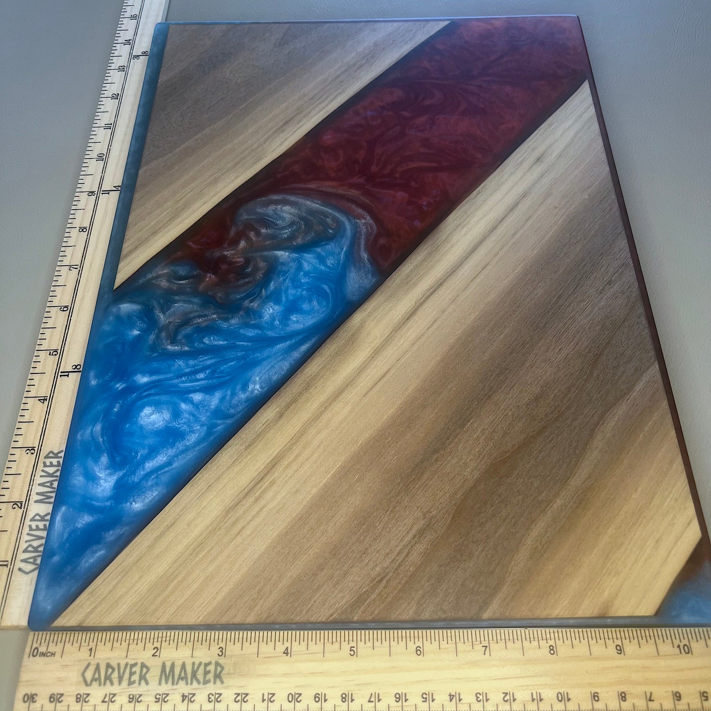 Walnut with Blue and Red Resin Serving Board