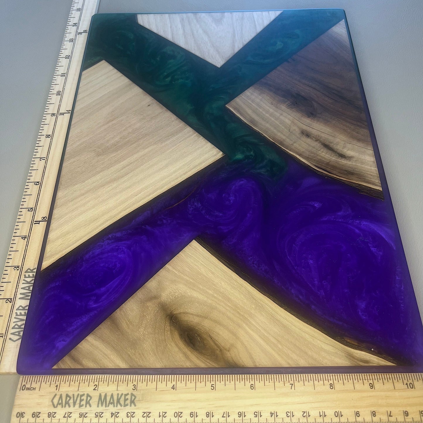 Walnut in Purple and Green Resin Serving Board