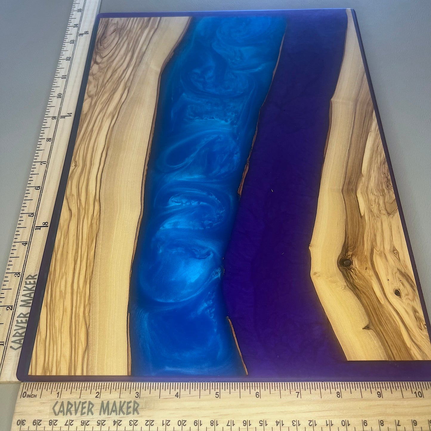 Olive with Purple & Blue Resin Serving Board