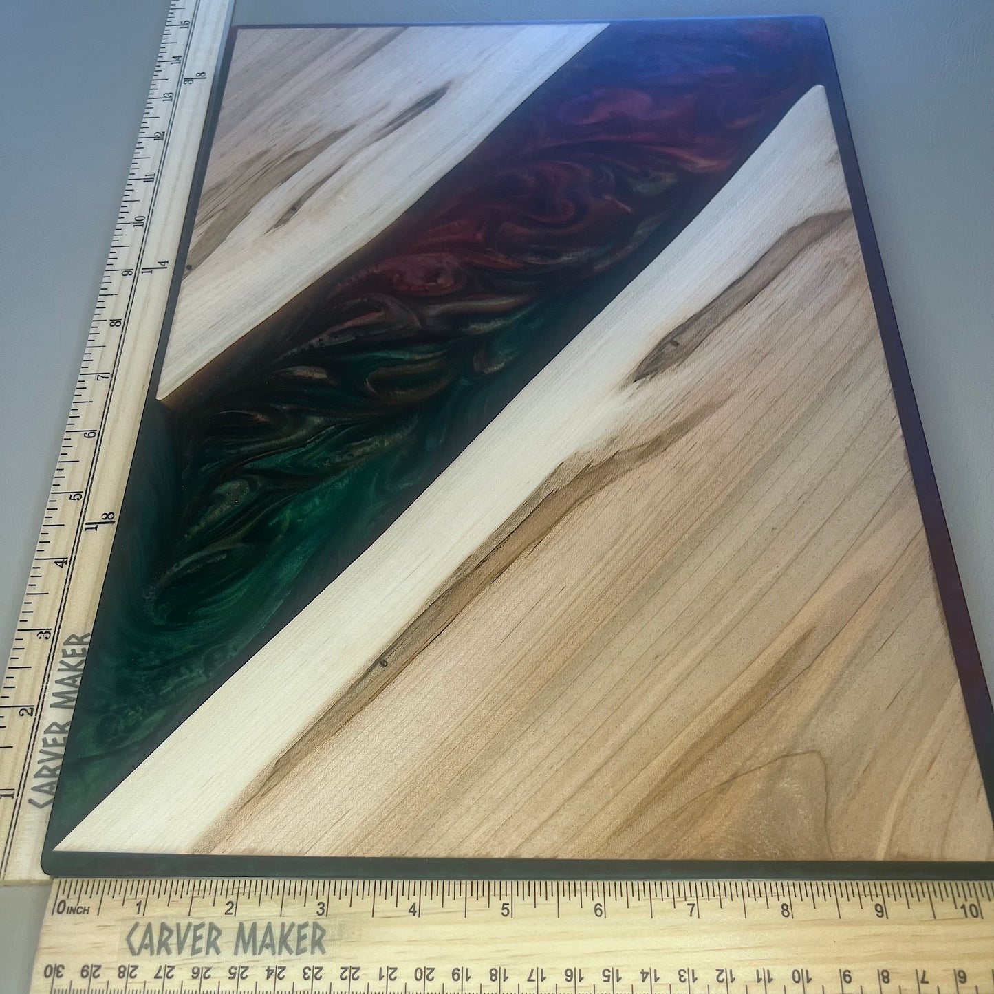 Ambrosia Maple with Red and Green Resin Serving Board