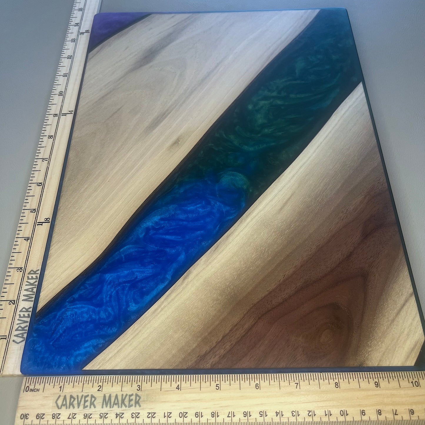 Walnut with Blue, Green and Purple Resin Serving Board