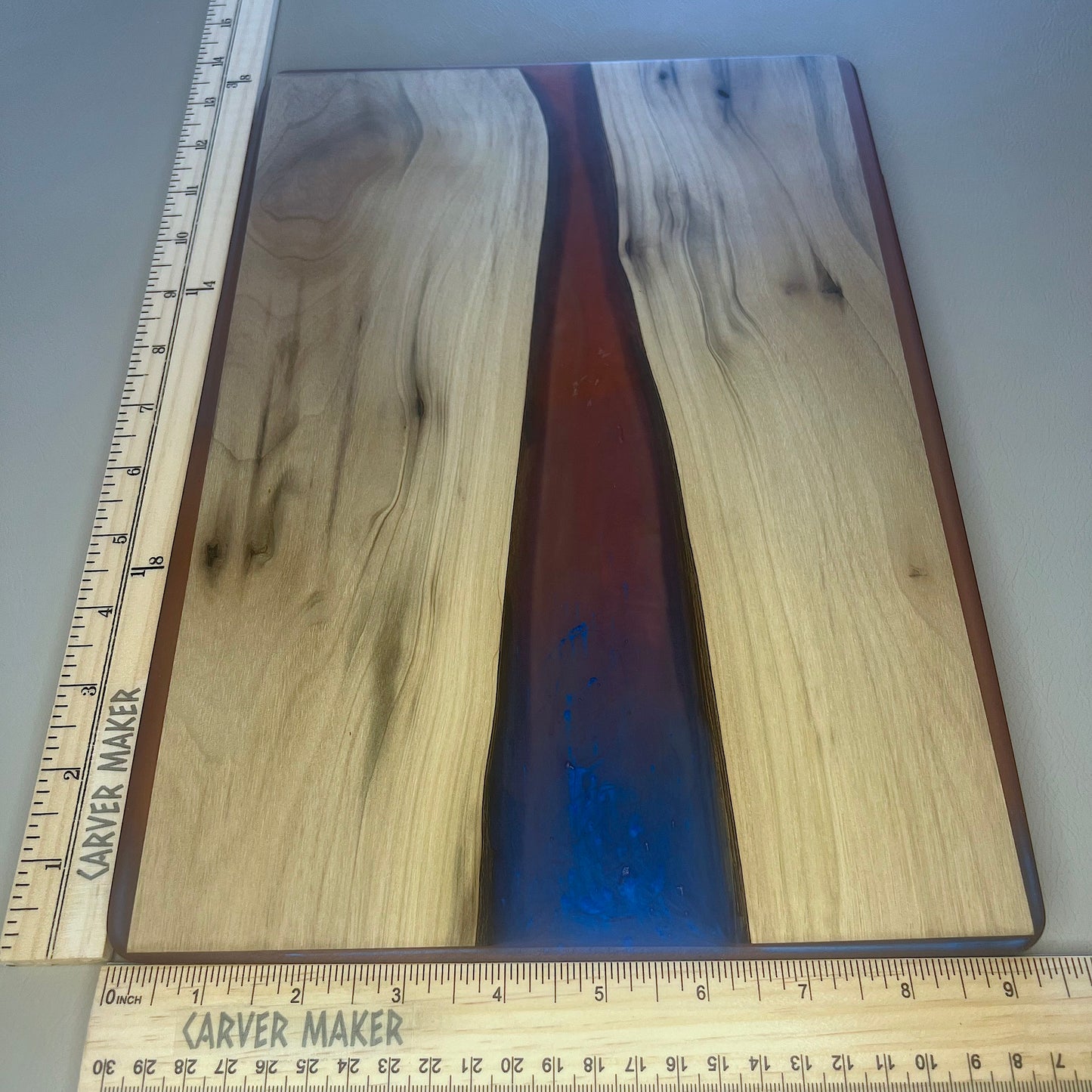 Walnut with Red and Blue Resin River Serving Board