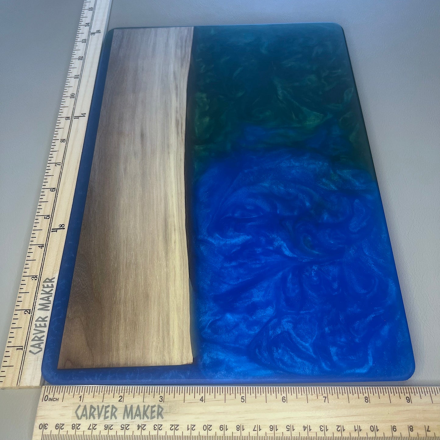 Walnut with Blue and Green Resin Serving Board