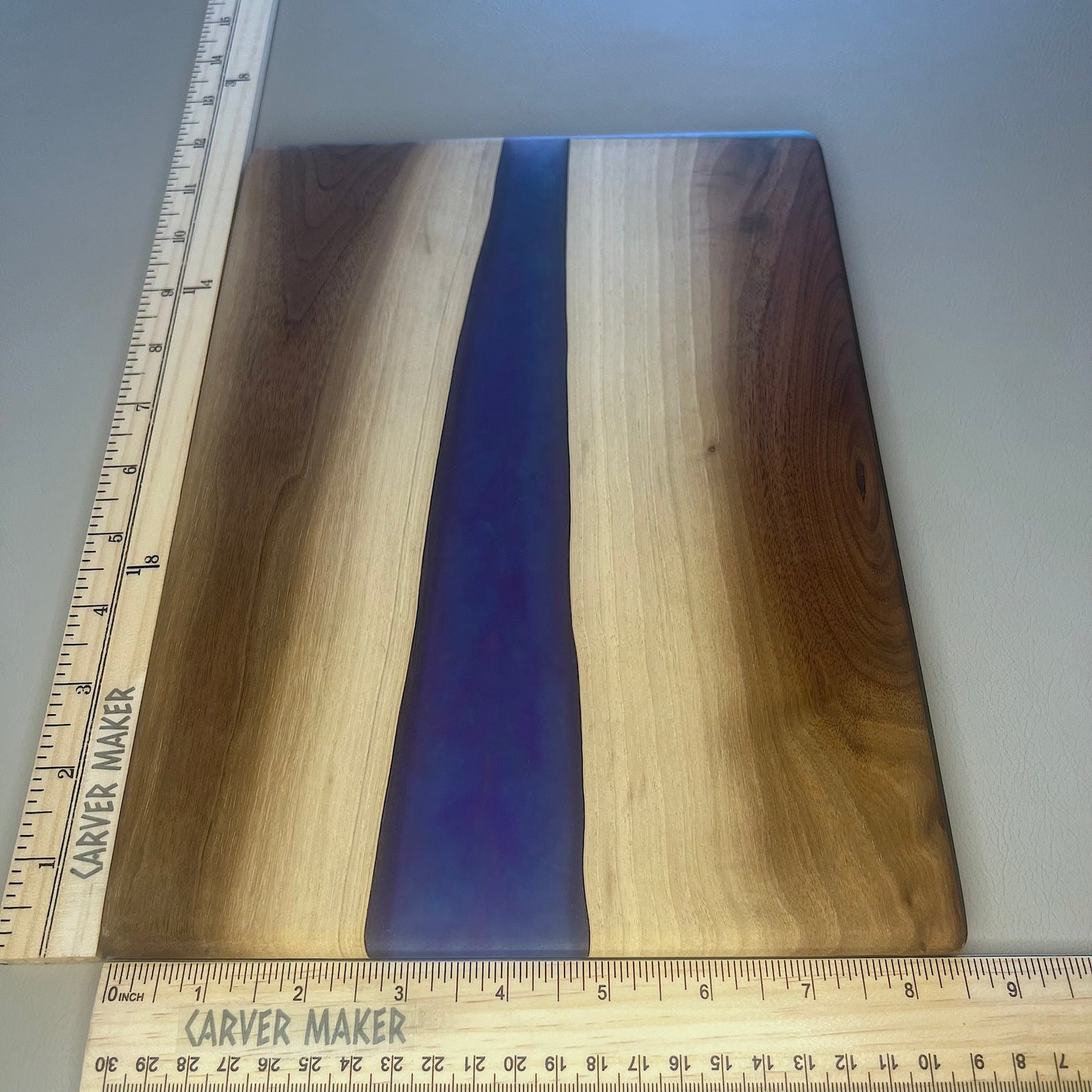 Walnut with Blue Resin River Serving Board