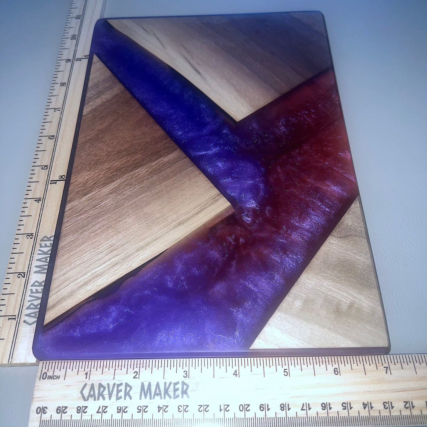 Walnut in Purple and Red Resin Butter Board