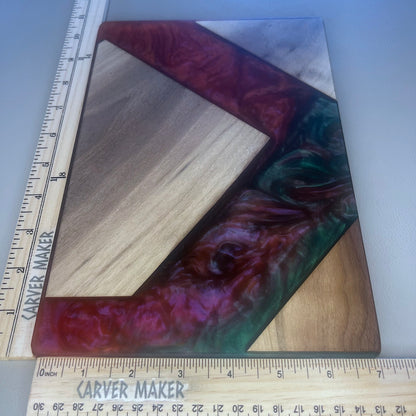 Walnut in Green and Red Resin Butter Board