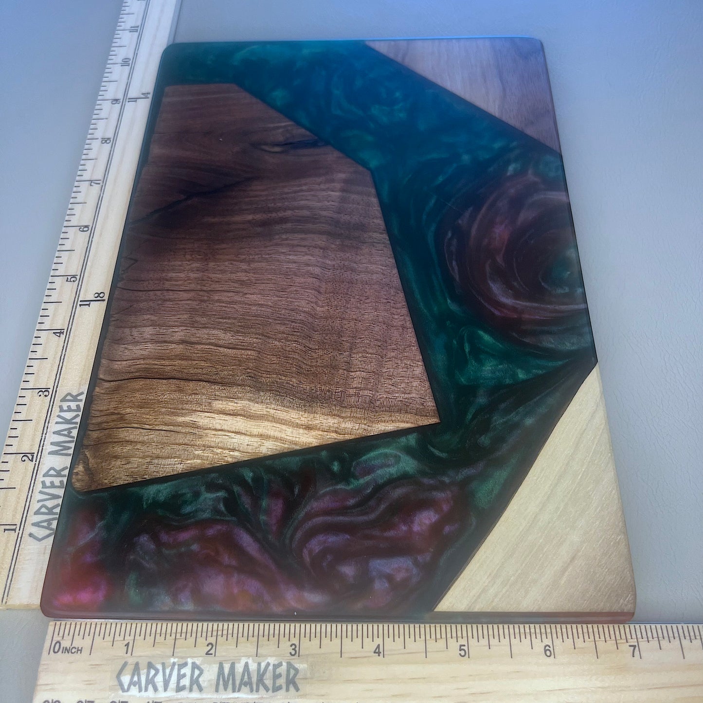 Walnut with Green & Red Resin Butter Board