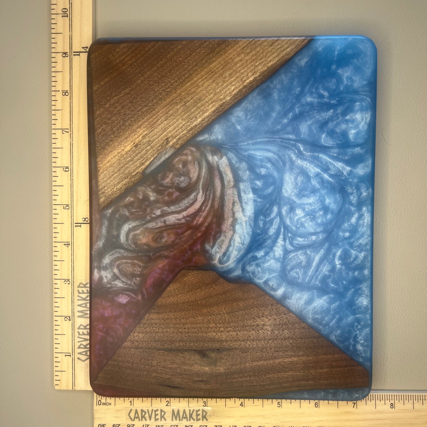 Walnut in Blue and Red Resin Butter Board
