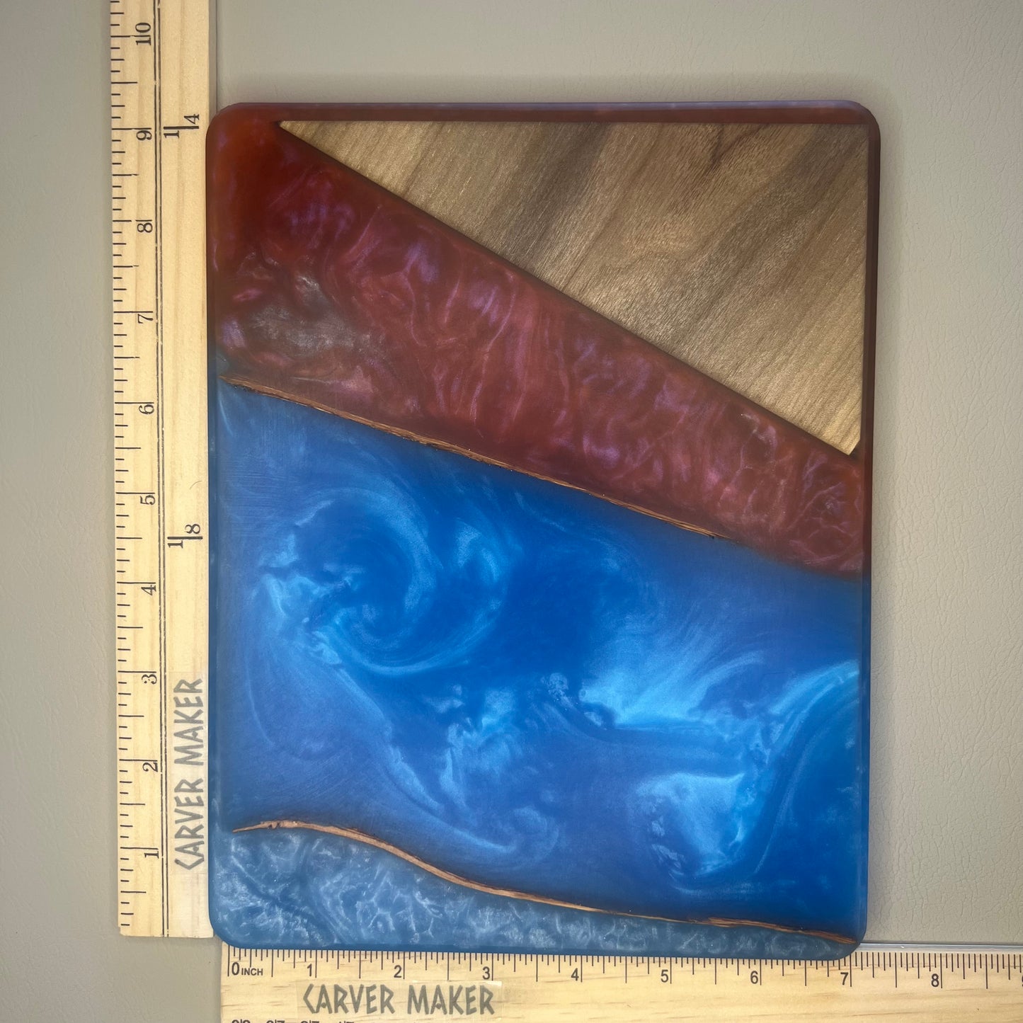 Walnut with Blue and Red Resin Butter Board