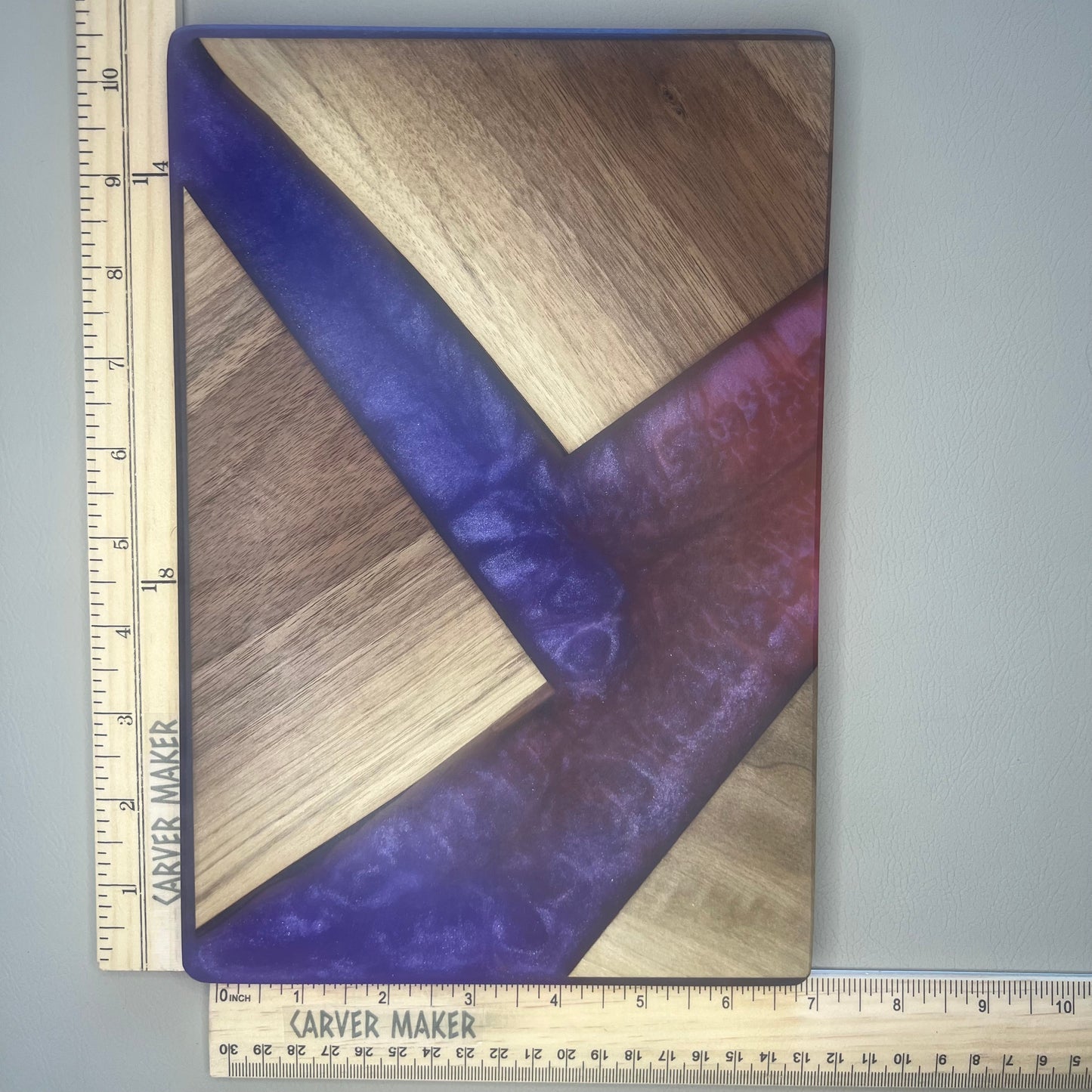 Walnut in Purple and Red Resin Butter Board