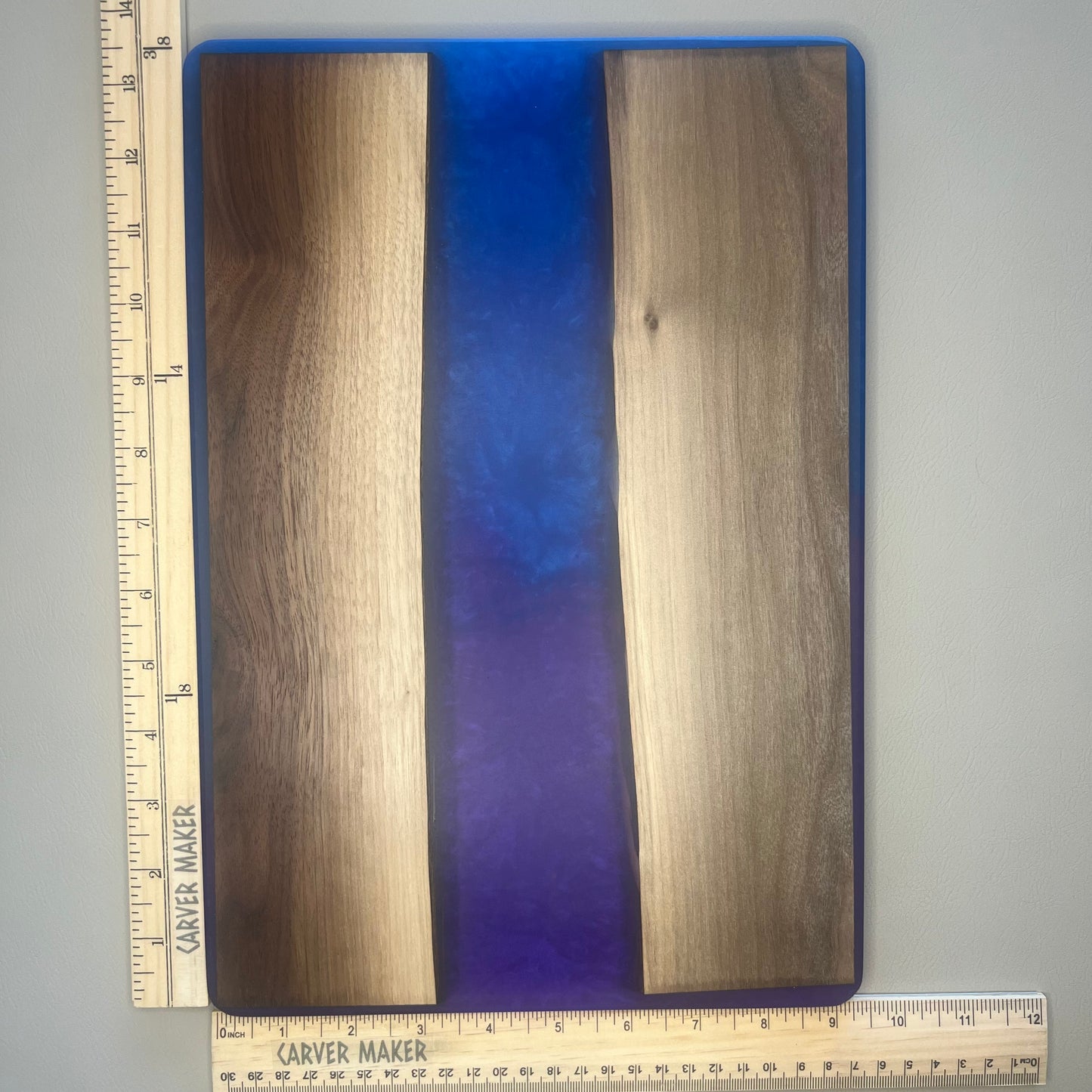 Walnut with Blue and Purple Resin River Serving Board