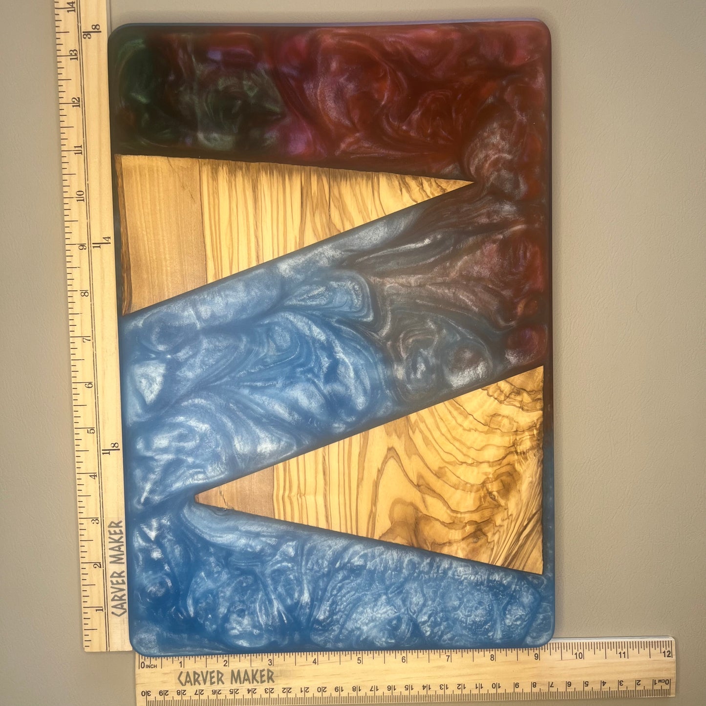 Olive with Blue and Red Resin Serving Board