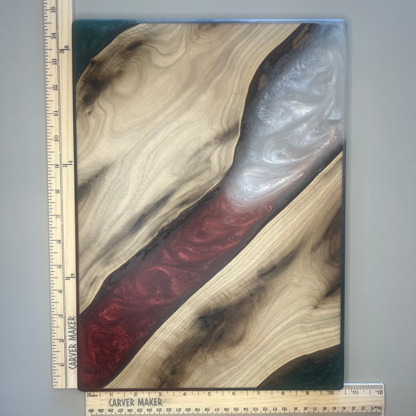 Walnut with Silver, Red and Green Resin Serving Board