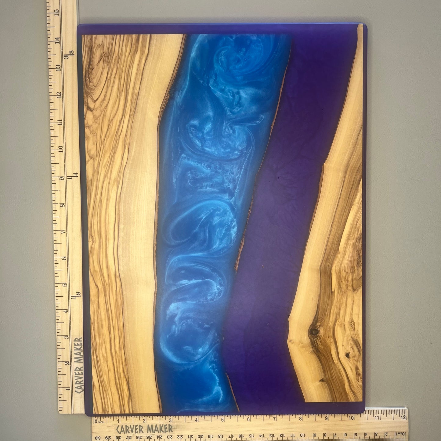 Olive with Purple & Blue Resin Serving Board