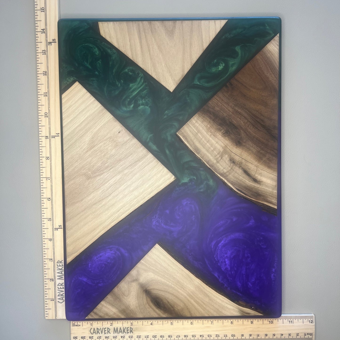 Walnut in Purple and Green Resin Serving Board