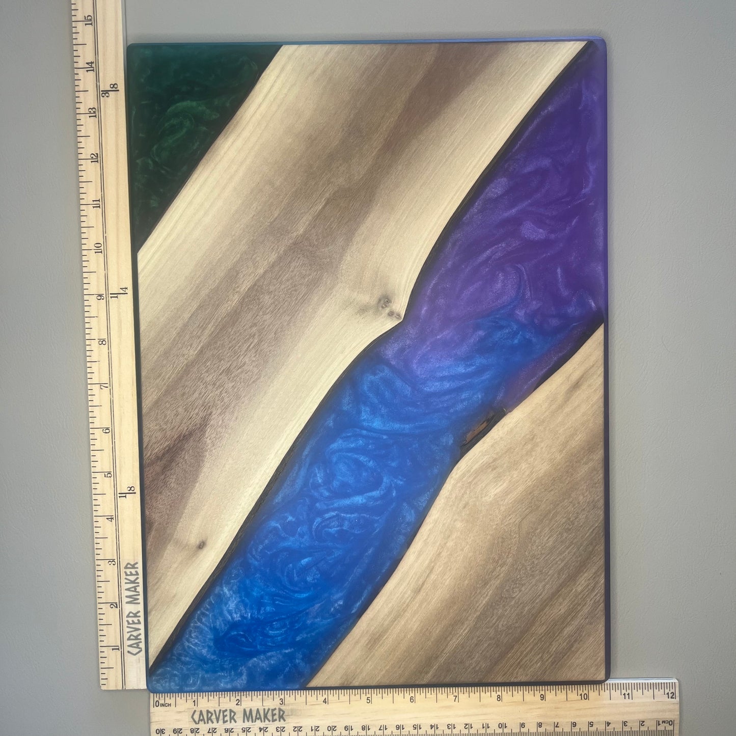 Walnut with Blue, Purple and Green Resin Serving Board