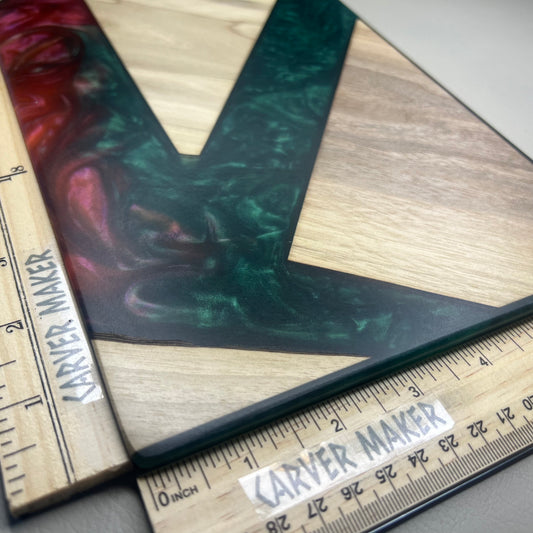 Walnut with Green and Red Resin Butter Board