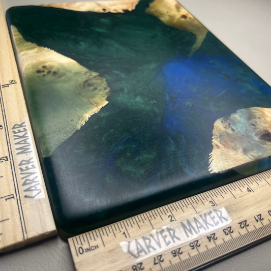 Maple Burl in Green and Blue Resin Butter Board
