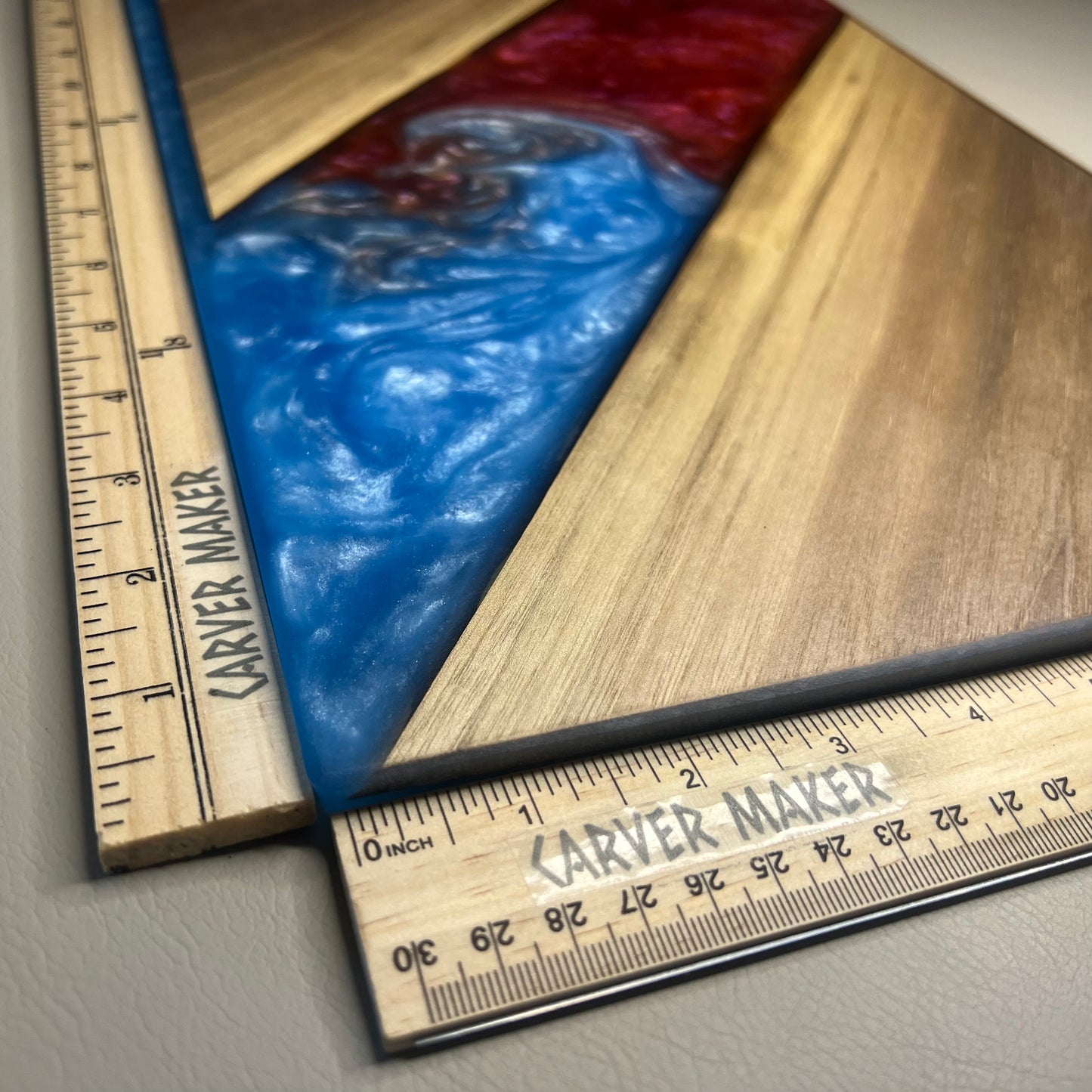 Walnut with Blue and Red Resin Serving Board