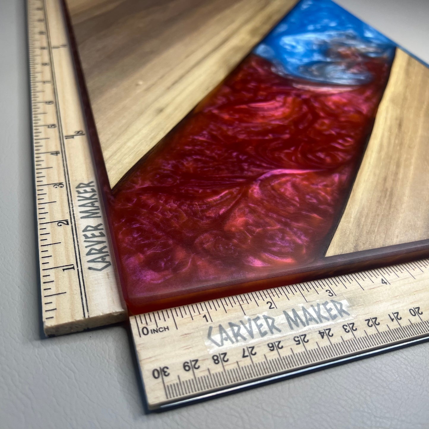 Walnut with Blue and Red Resin Serving Board