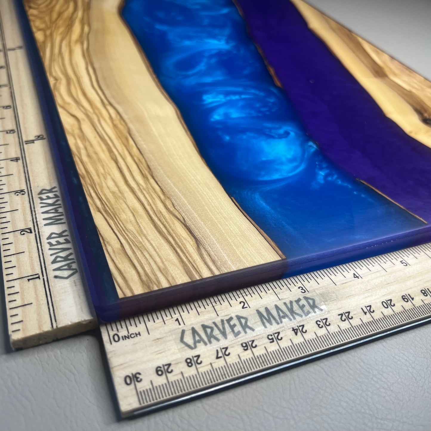 Olive with Purple & Blue Resin Serving Board