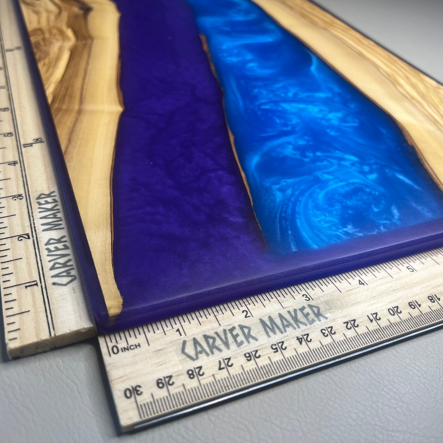 Olive with Purple & Blue Resin Serving Board