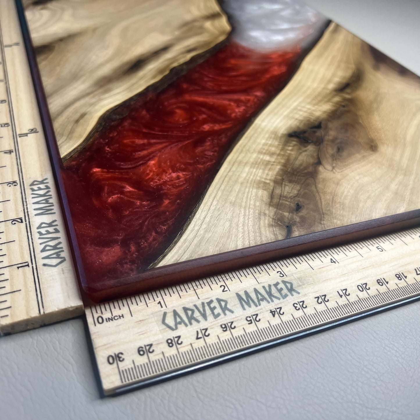 Walnut with Silver, Red and Green Resin Serving Board