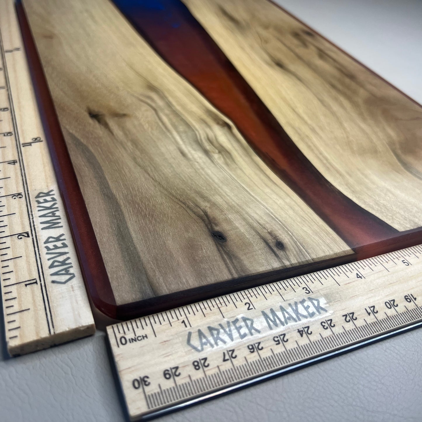 Walnut with Red and Blue Resin River Serving Board