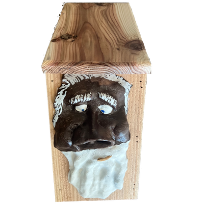Tree Spirit Baby Bird Box With Wood Roof and Nose Hole